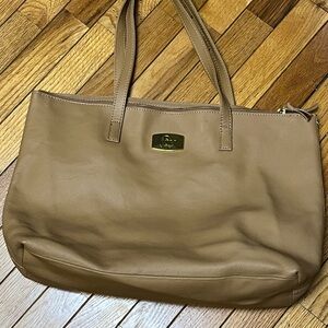 Joy mangano Tan Leather large Tote Bag